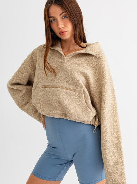 Fleece Pullover Sweater with Pocket Detail