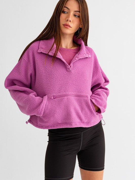 Fleece Pullover Sweater with Pocket Detail