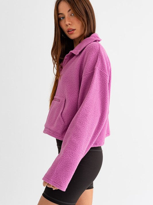 Fleece Pullover Sweater with Pocket Detail