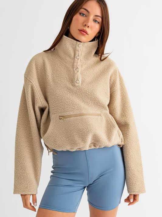Fleece Pullover Sweater with Pocket Detail