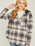 Plaid Flannel Button Up Shacket with Hood
