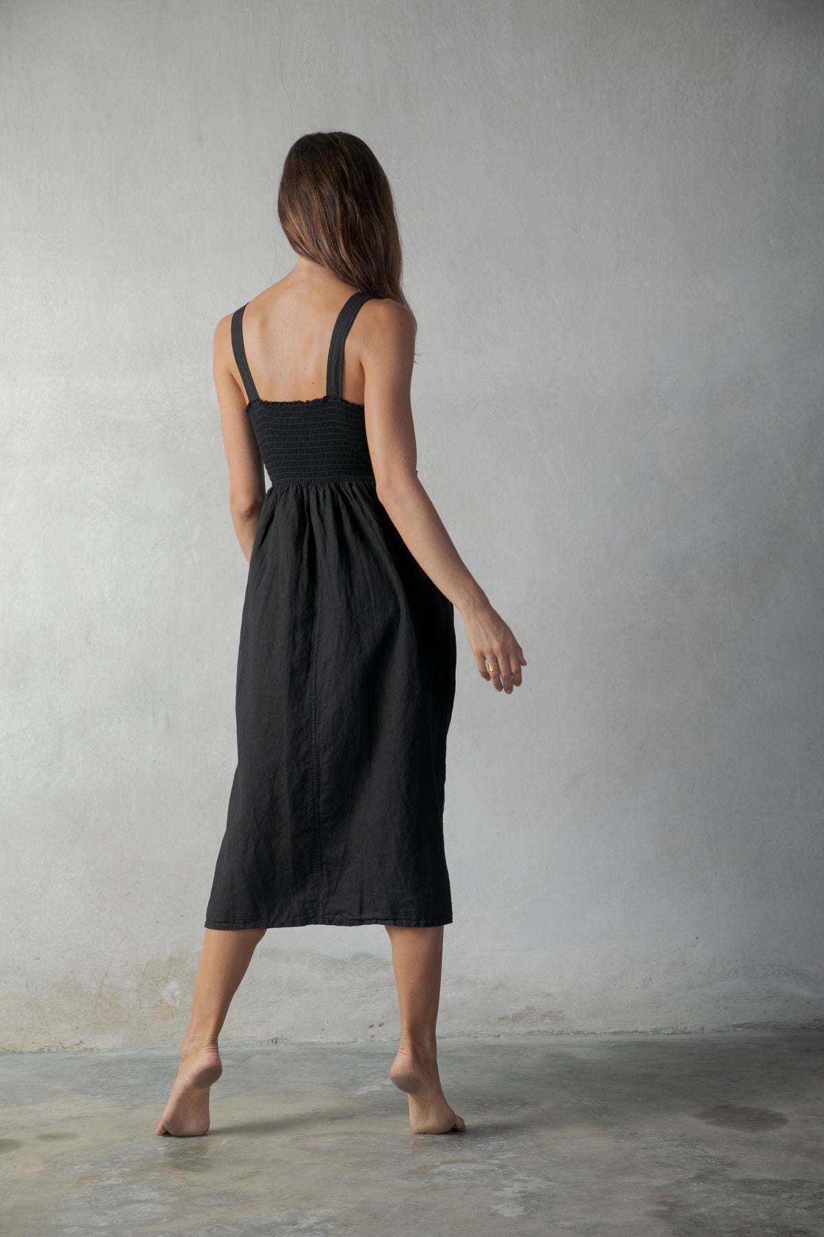 Linen Midi Dress Black