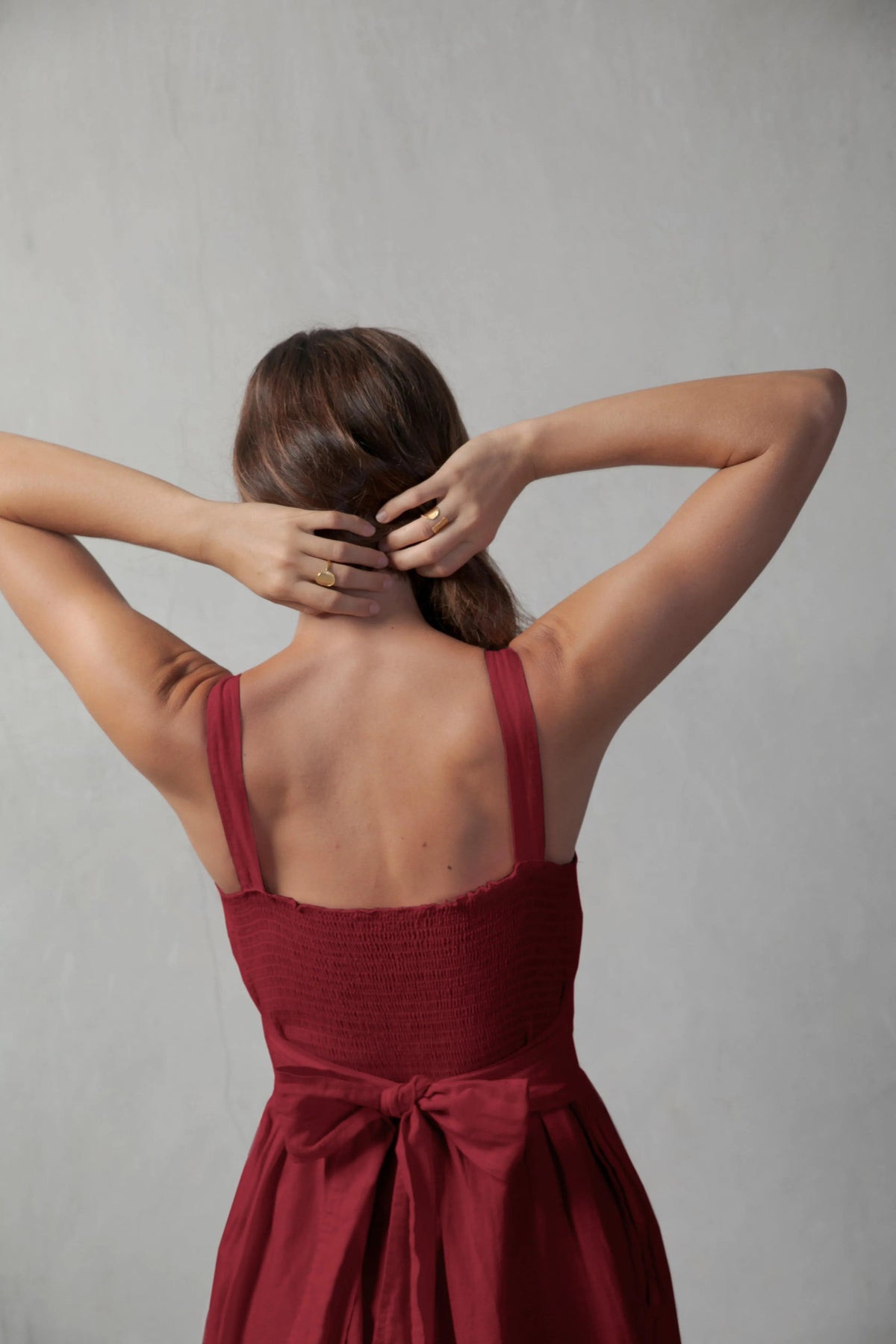 Linen Midi Dress Red Bordeaux
