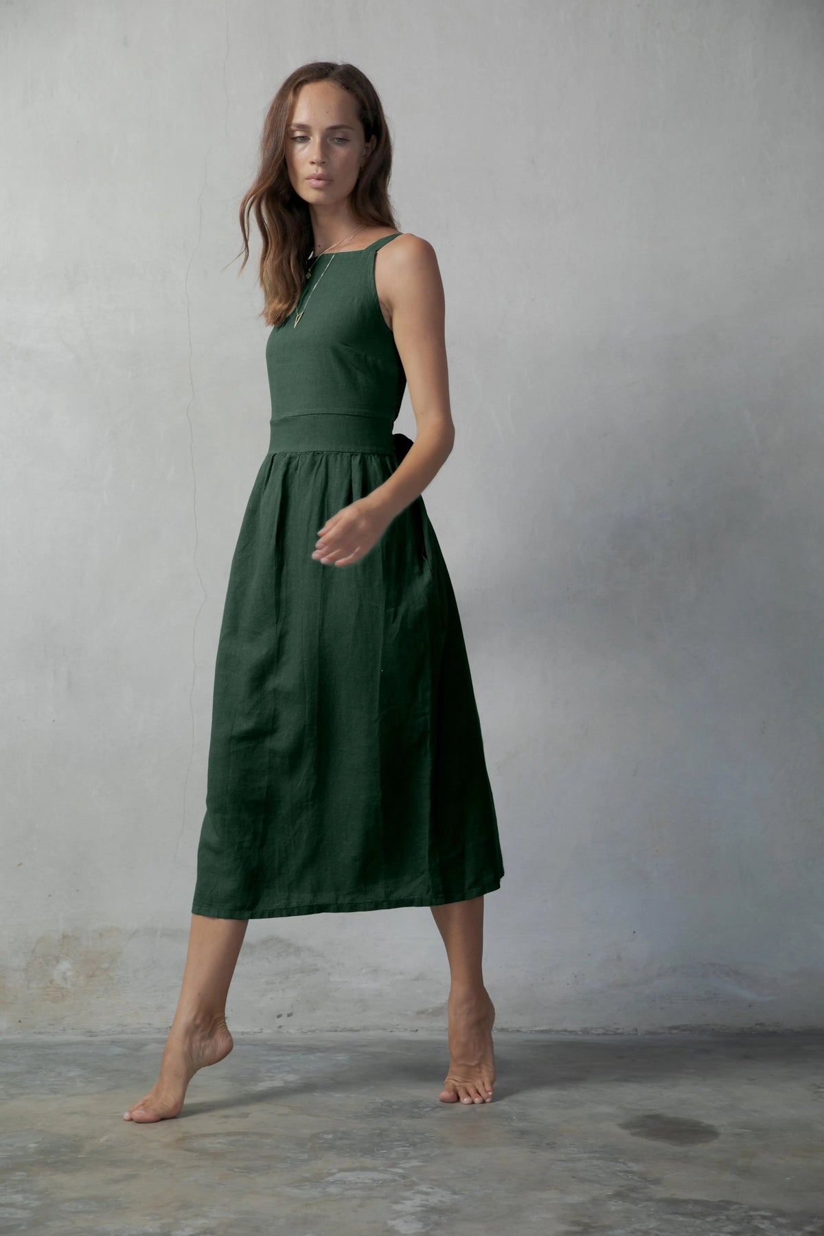 Linen Midi Dress Green