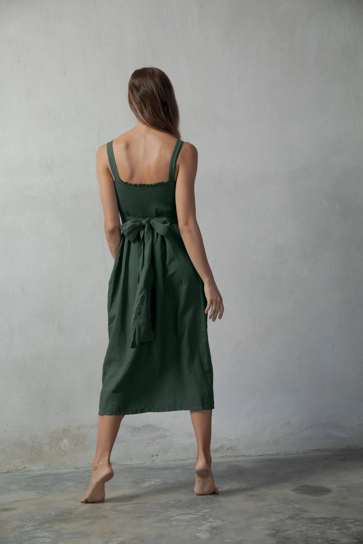 Linen Midi Dress Green