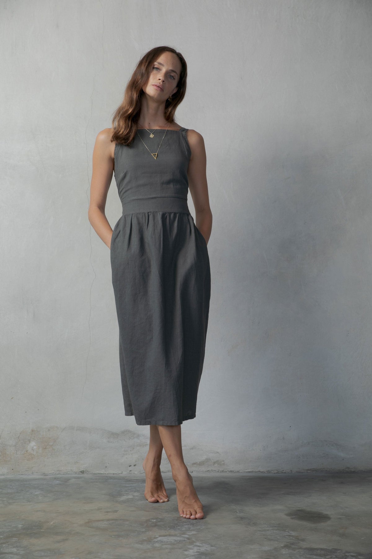 Linen Midi Dress Grey Anthrazit