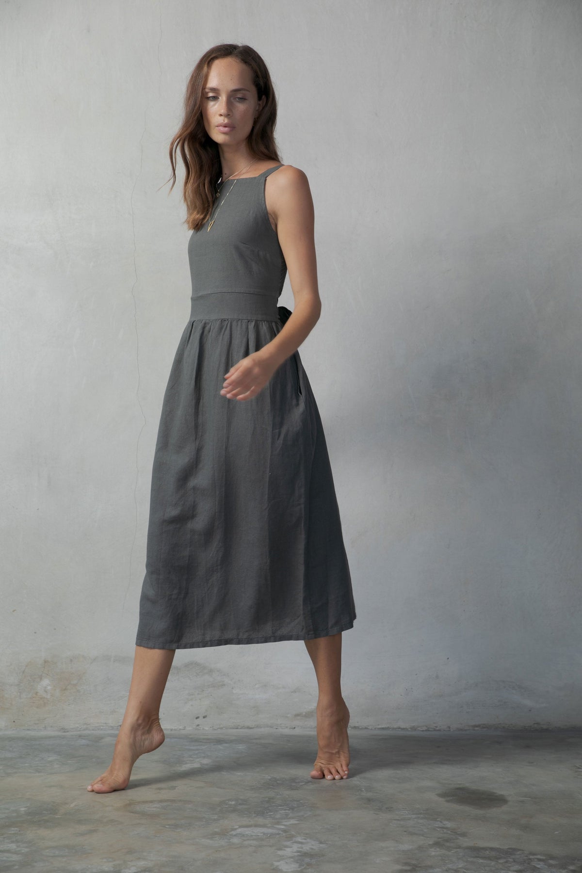 Linen Midi Dress Grey Anthrazit