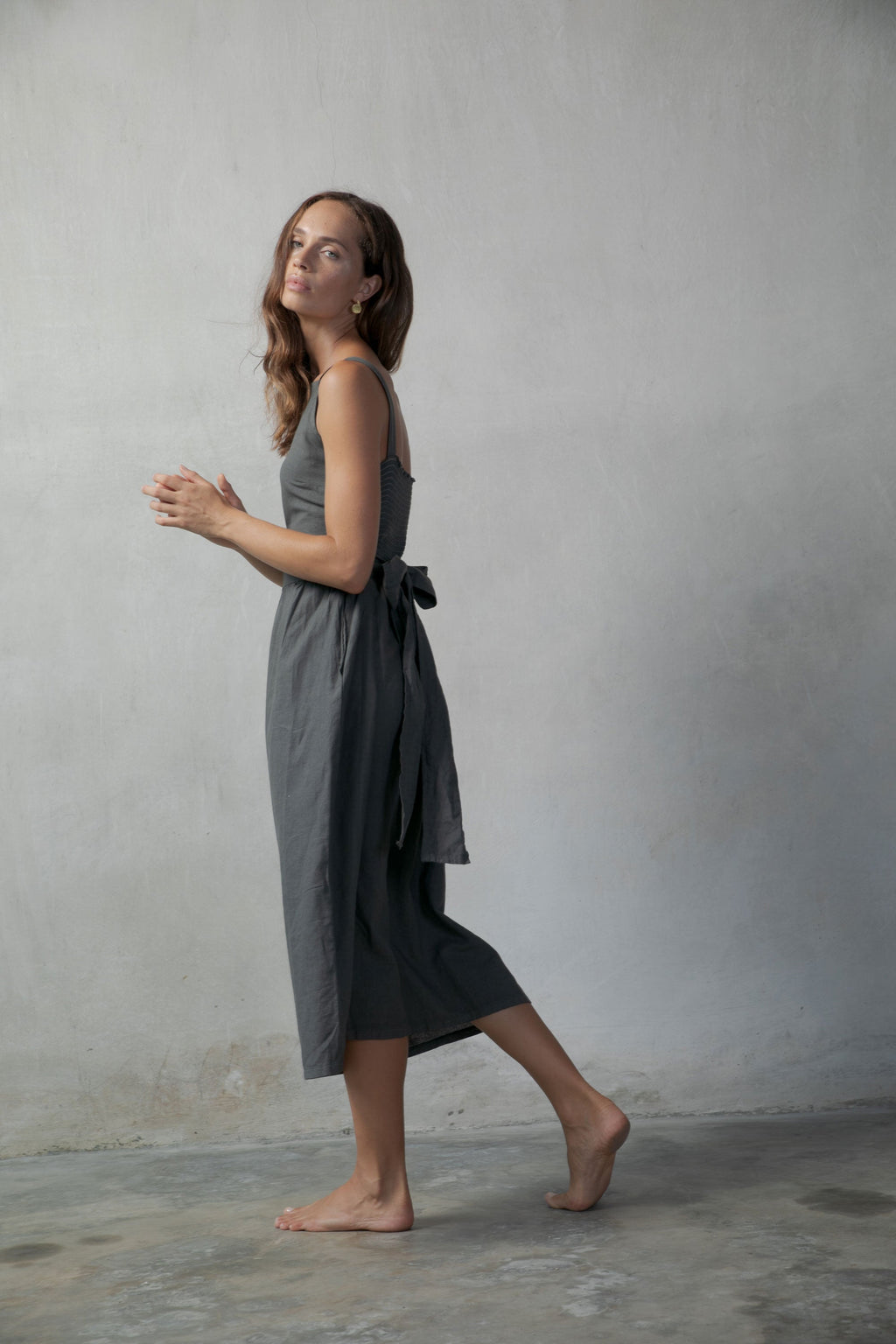 Linen Midi Dress Grey Anthrazit