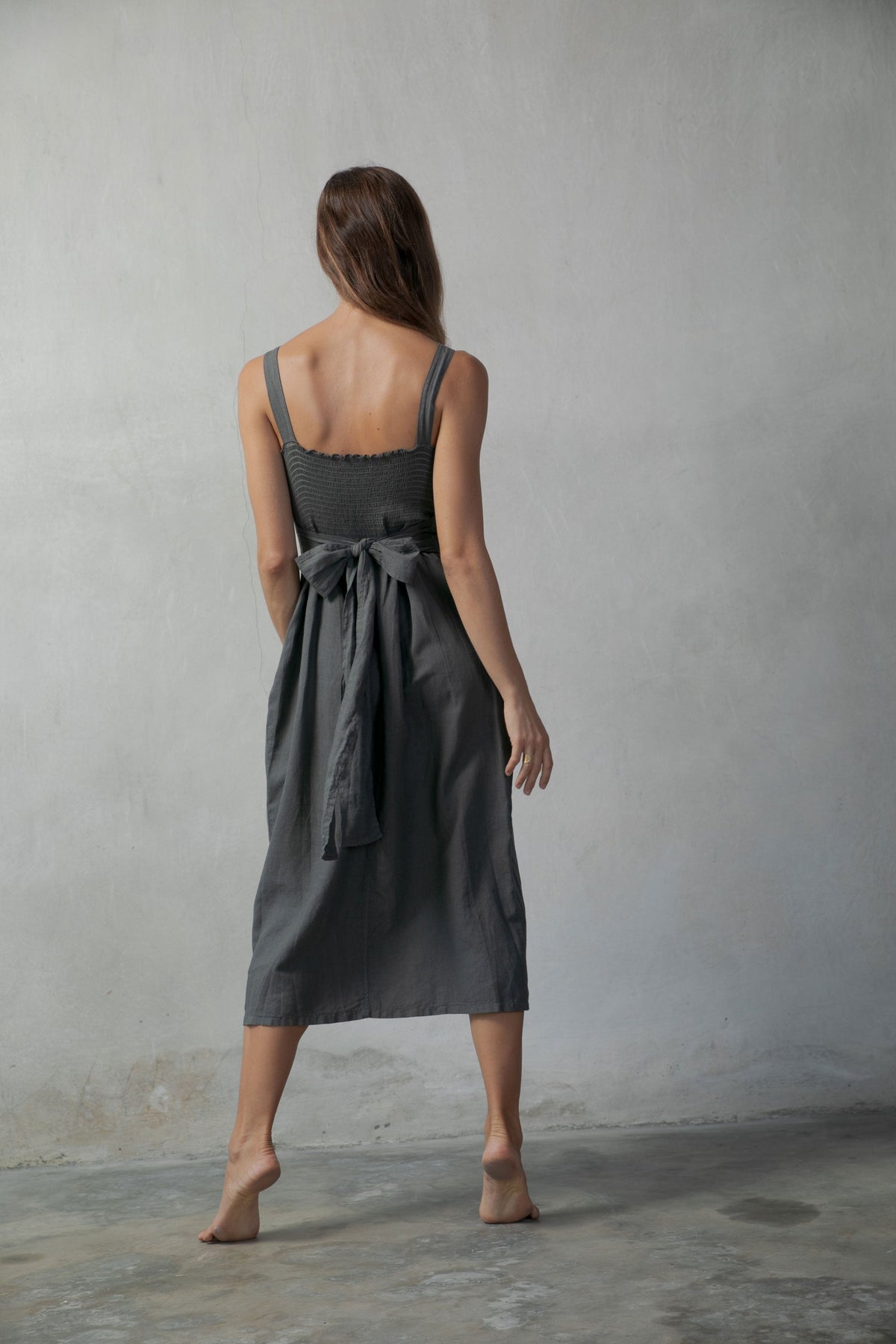 Linen Midi Dress Grey Anthrazit