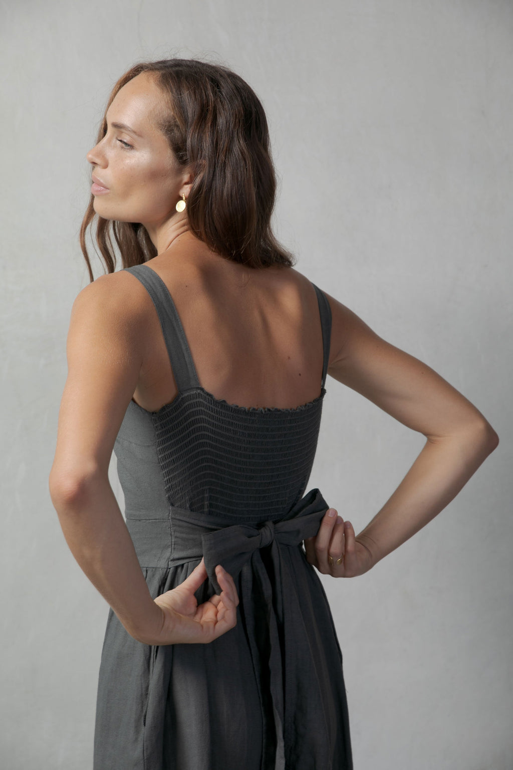 Linen Midi Dress Grey Anthrazit