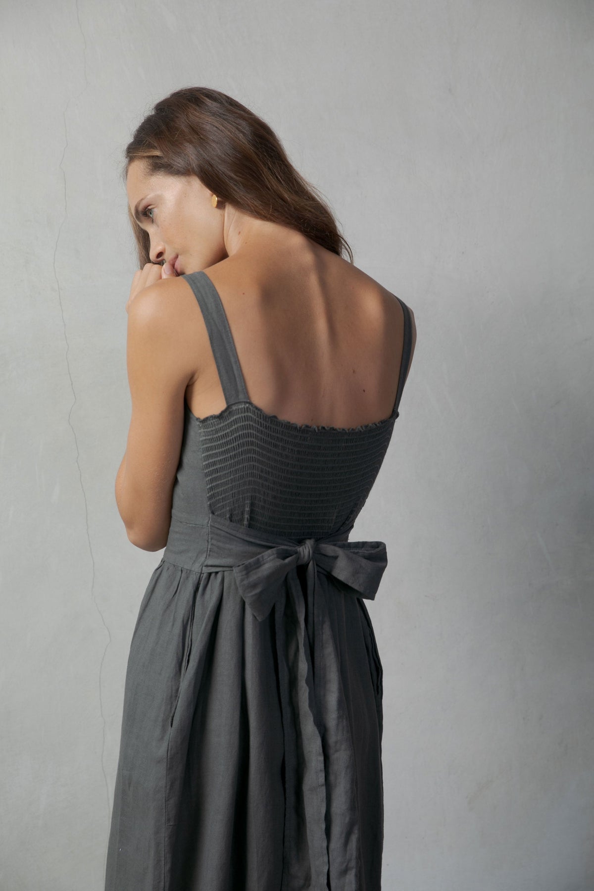 Linen Midi Dress Grey Anthrazit