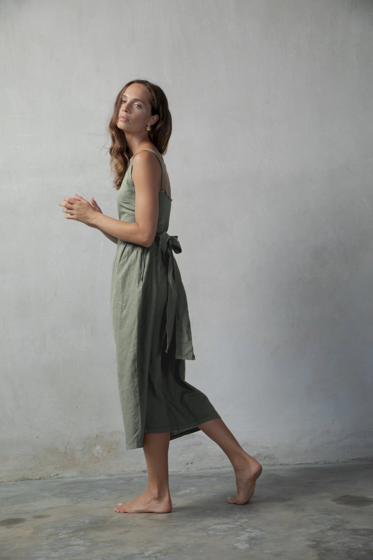 Linen Midi Dress Khaki