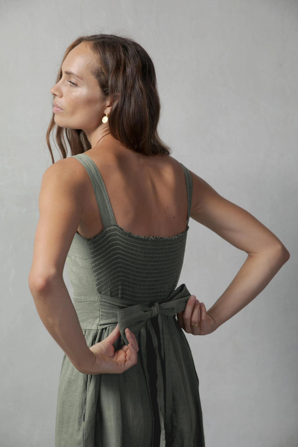 Linen Midi Dress Khaki