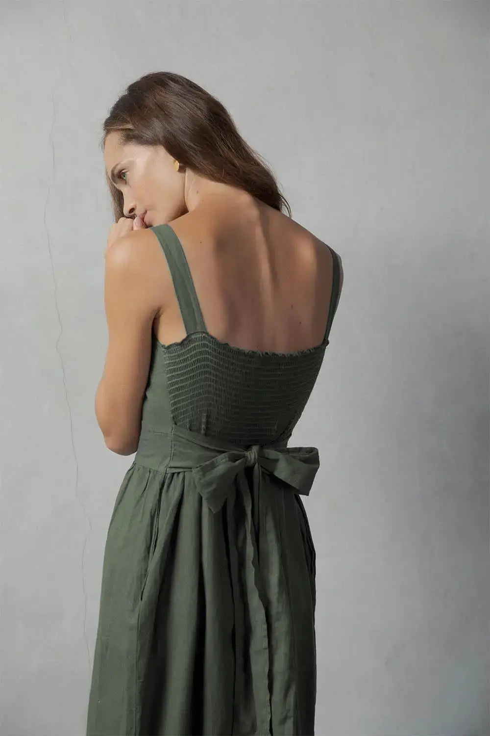 Linen Midi Dress Khaki