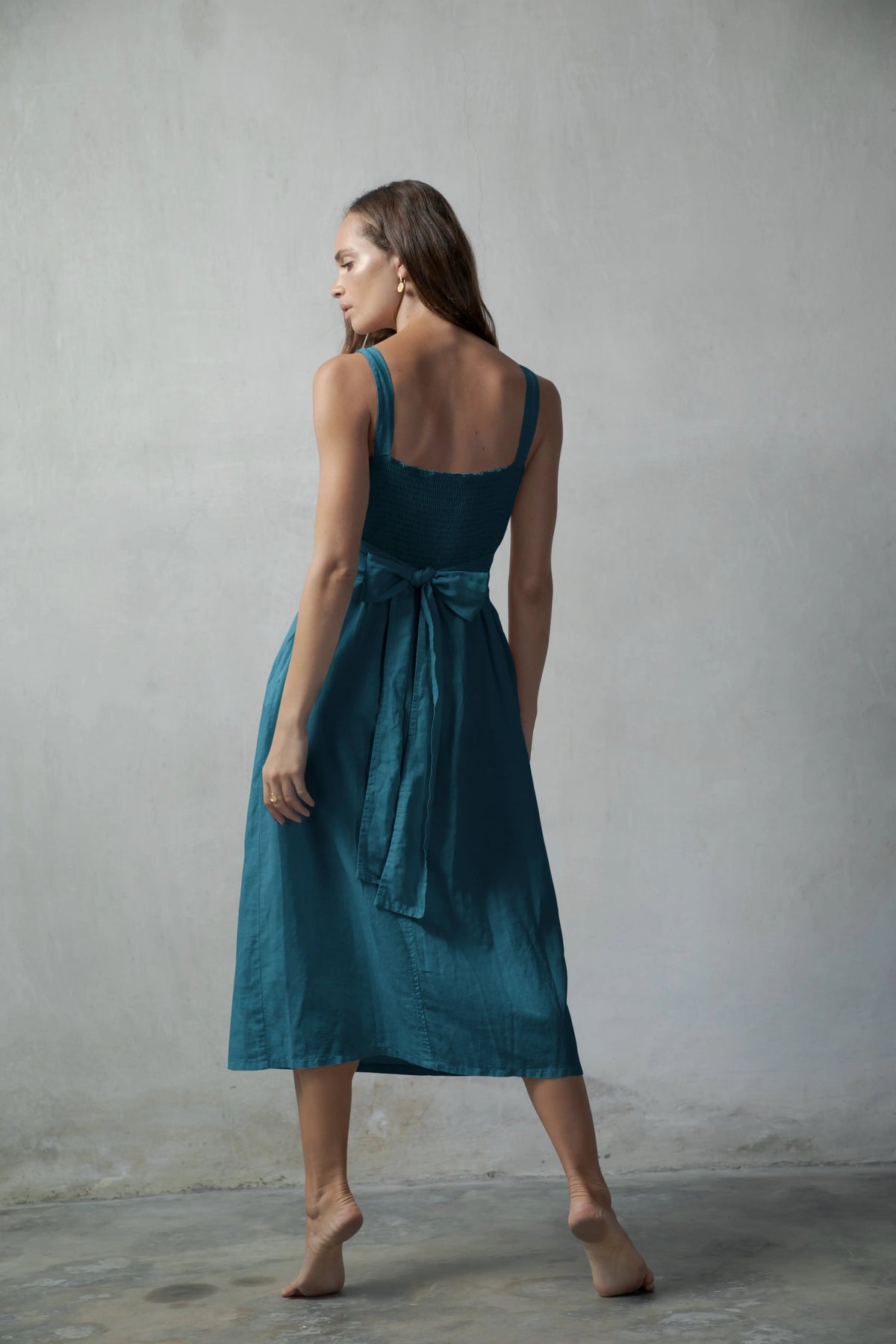 Linen Midi Dress Teal