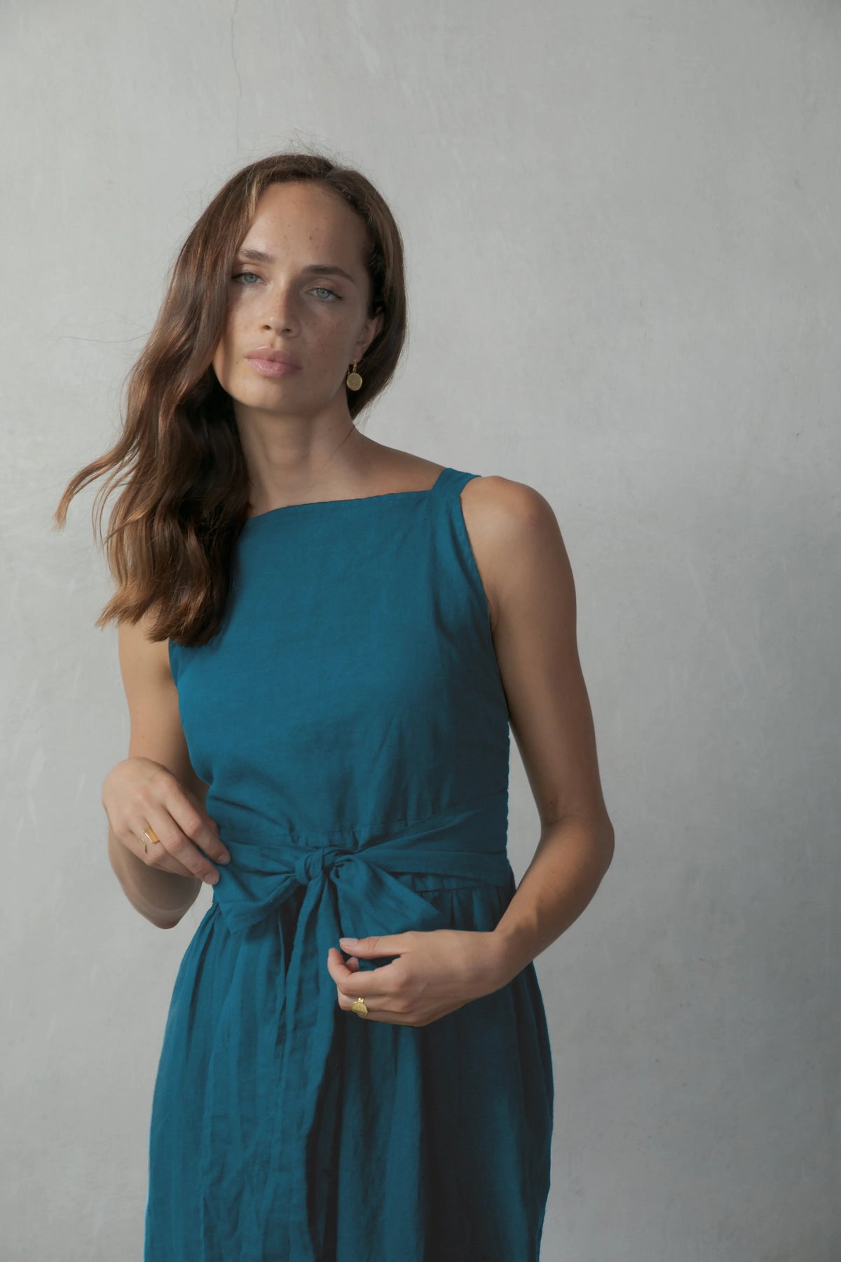 Linen Midi Dress Teal