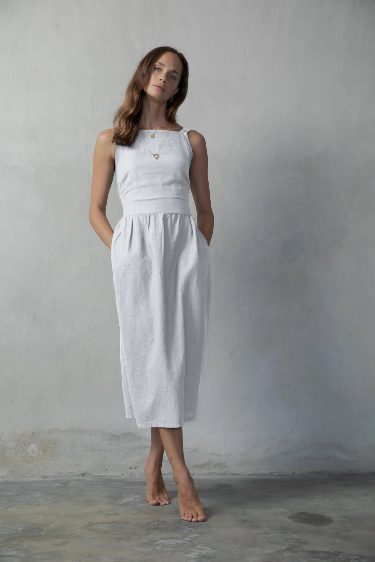 Linen Midi Dress White