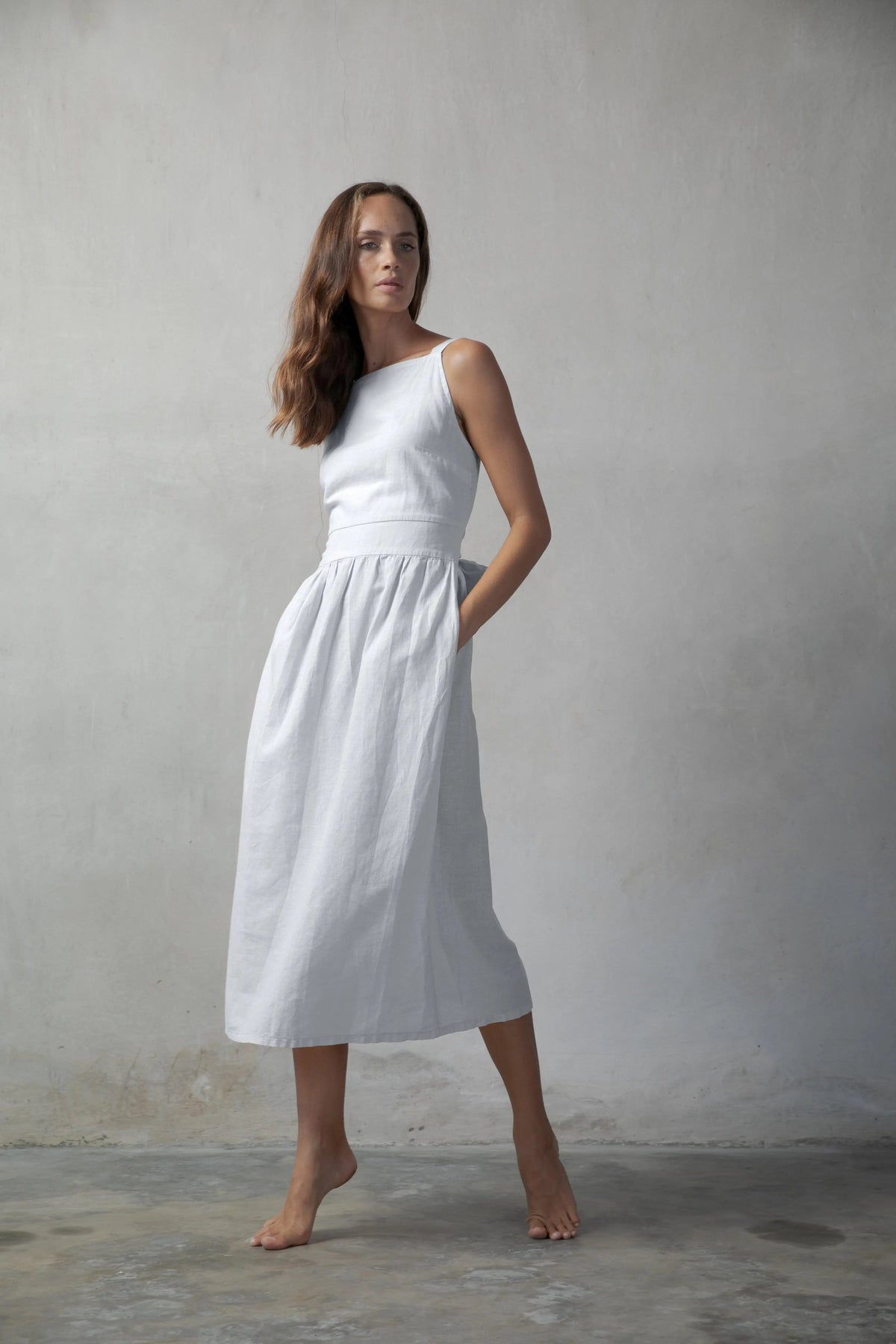Linen Midi Dress White