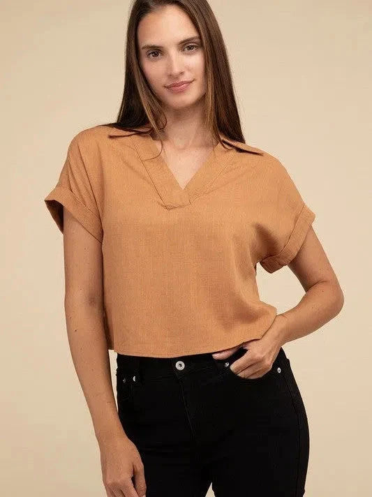 Short Sleeve Linen Top