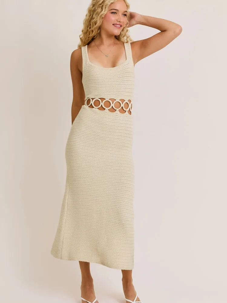 Square Neck Sleeveless Crochet  Dress