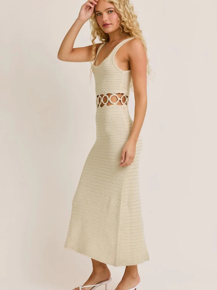 Square Neck Sleeveless Crochet  Dress