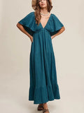 V-Neck Ruffle Sleeve Flowy Maxi Dress