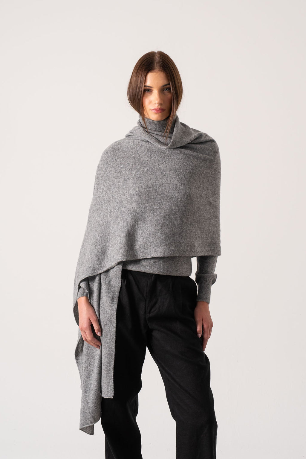 100% Cashmere Wrap Mélange Grey