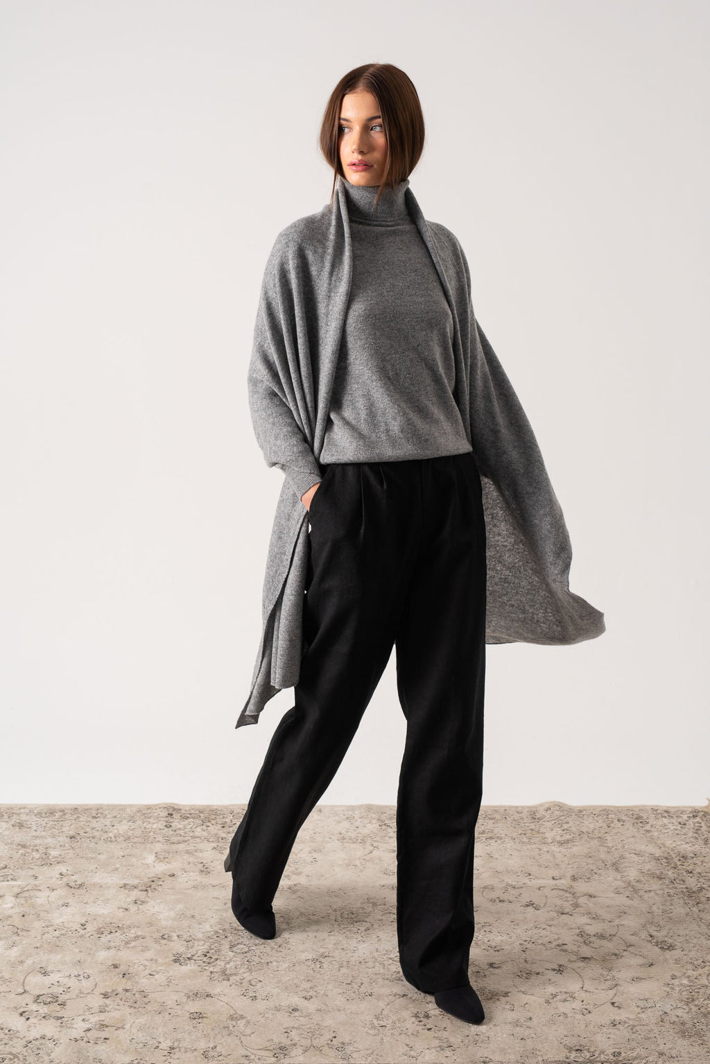 100% Cashmere Wrap Mélange Grey