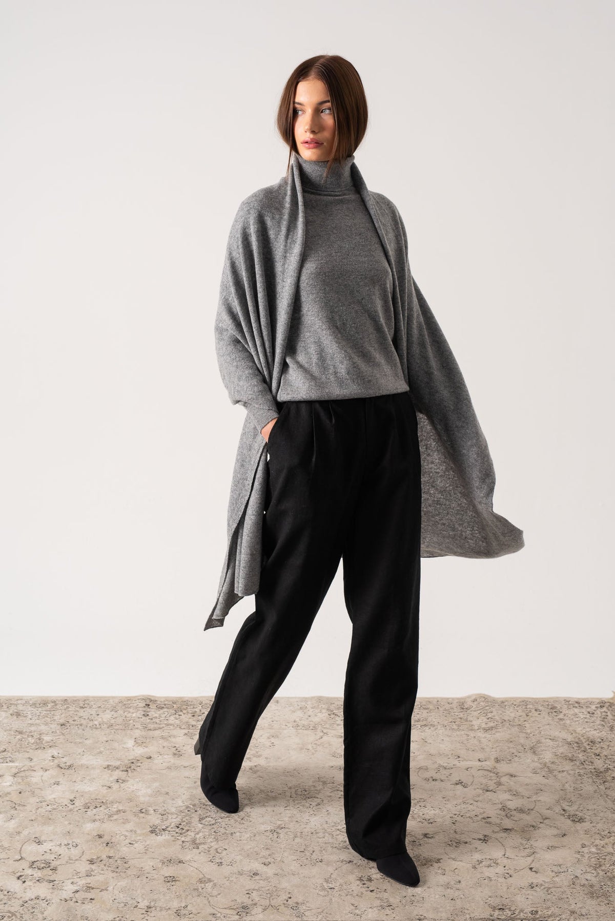 100% Cashmere Wrap Mélange Grey
