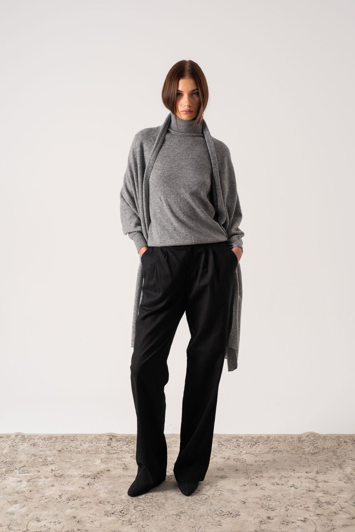 100% Cashmere Wrap Mélange Grey