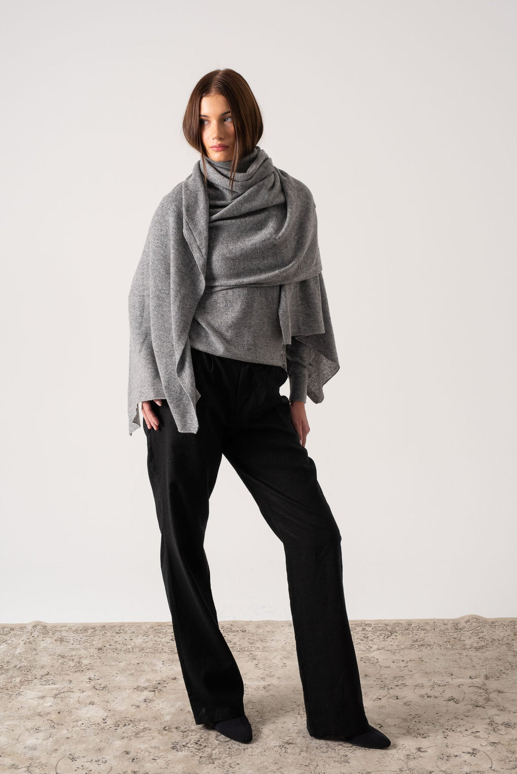 100% Cashmere Wrap Mélange Grey