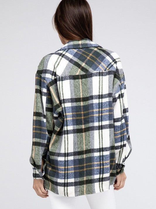 Big Checkered Point Long Sleeve Textured Shacket