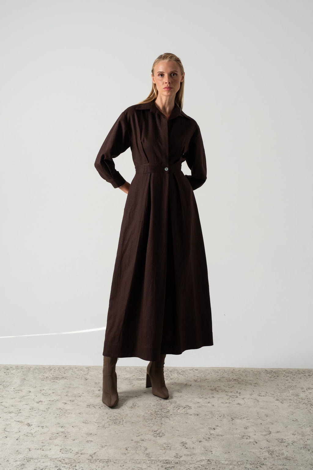 Halvar Linen Maxi Dress Brown Espresso