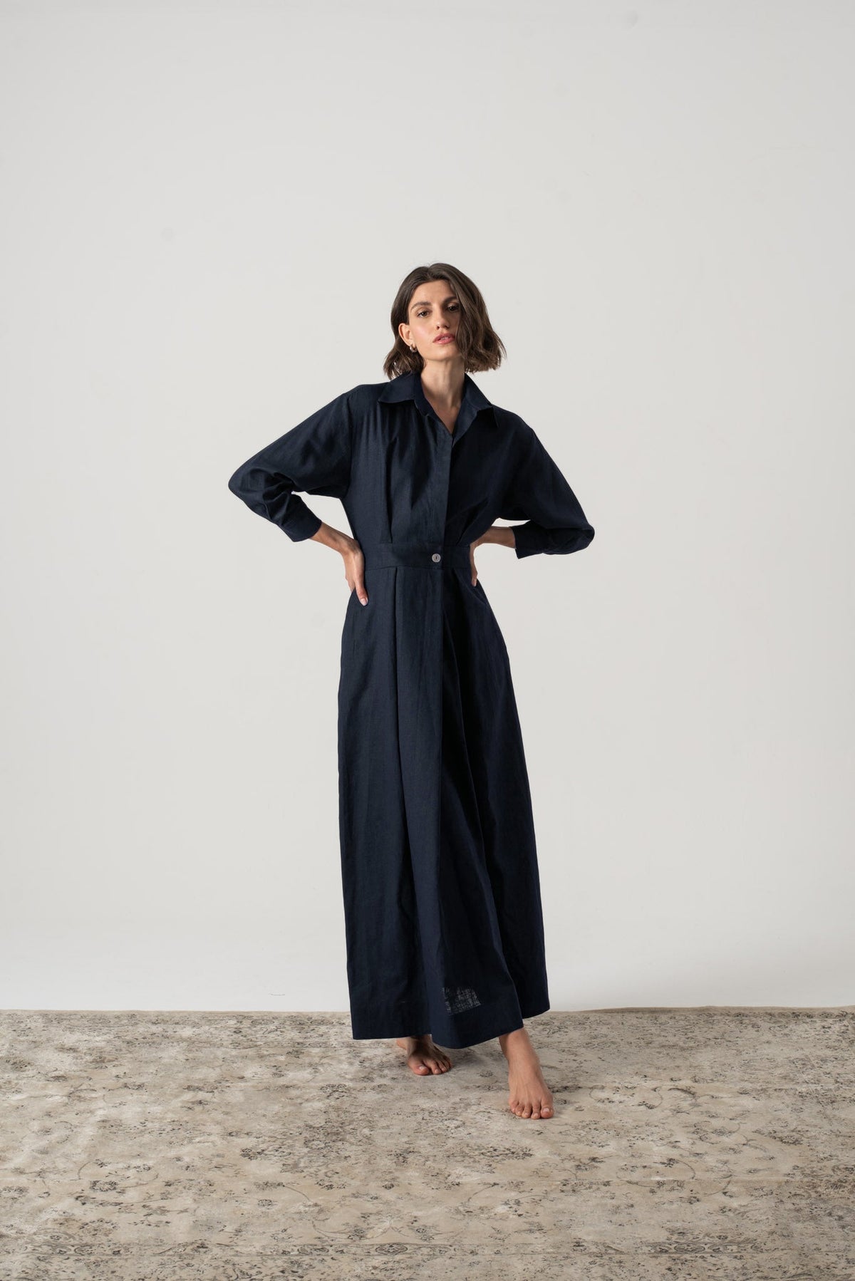 Halvar Linen Maxi Dress Navy