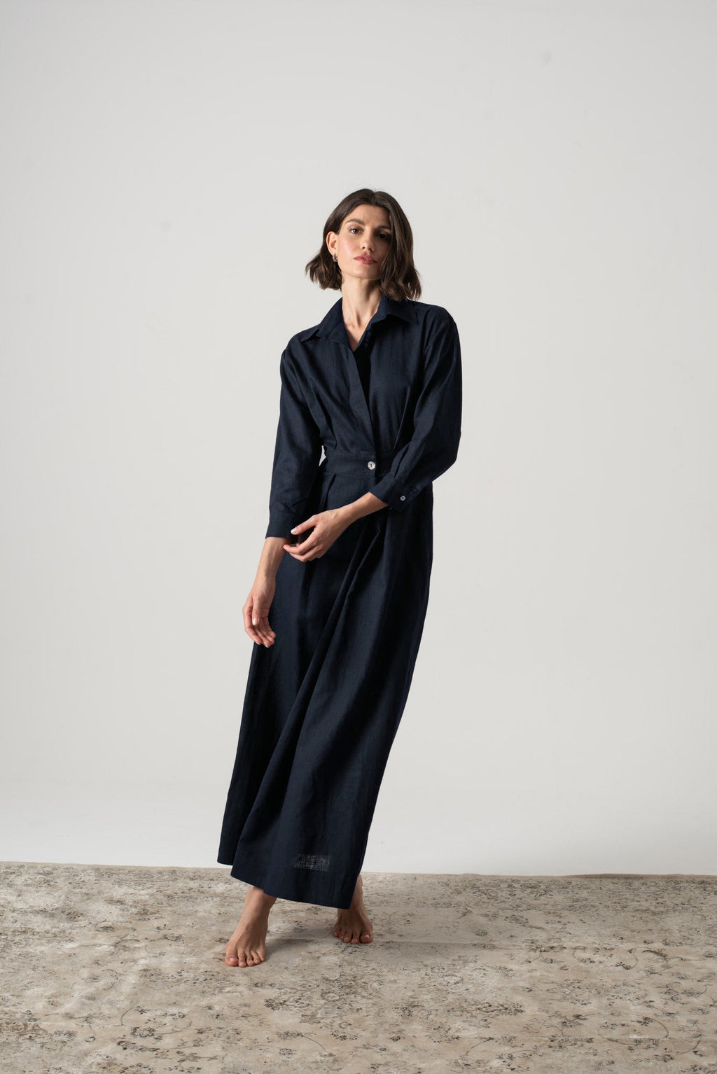 Halvar Linen Maxi Dress Navy
