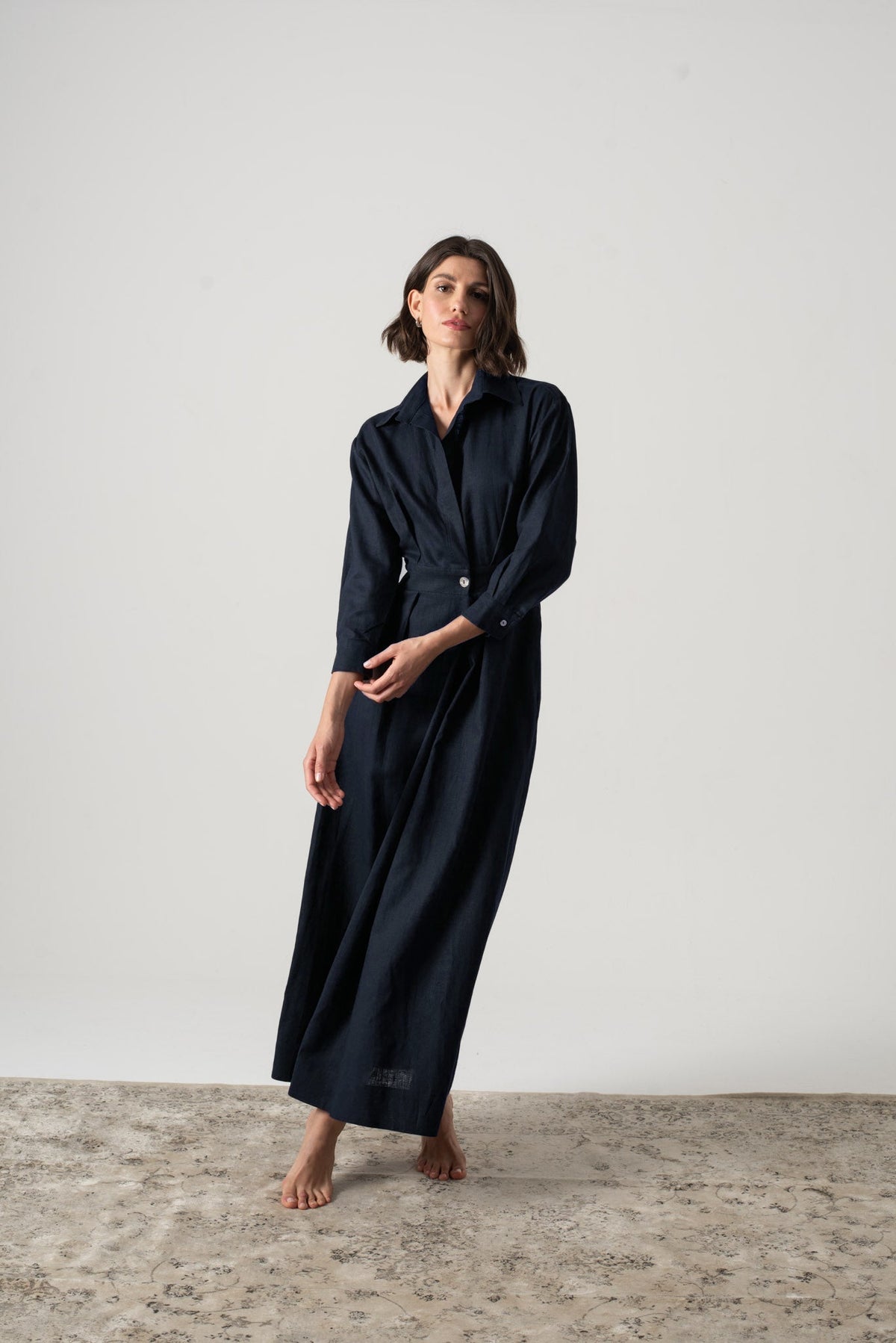 Halvar Linen Maxi Dress Navy