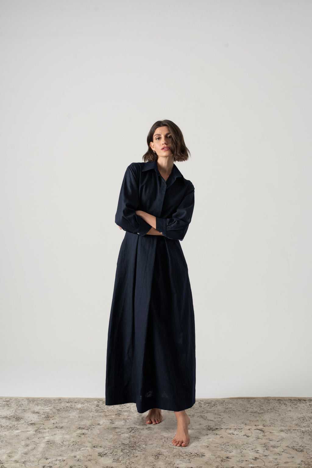 Halvar Linen Maxi Dress Navy