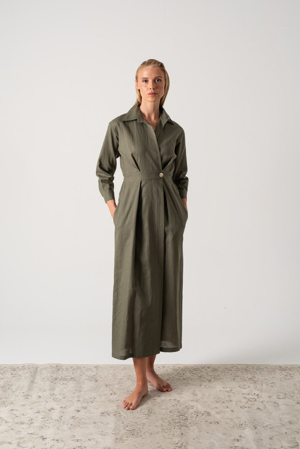 Halvar Linen Maxi Dress Khaki