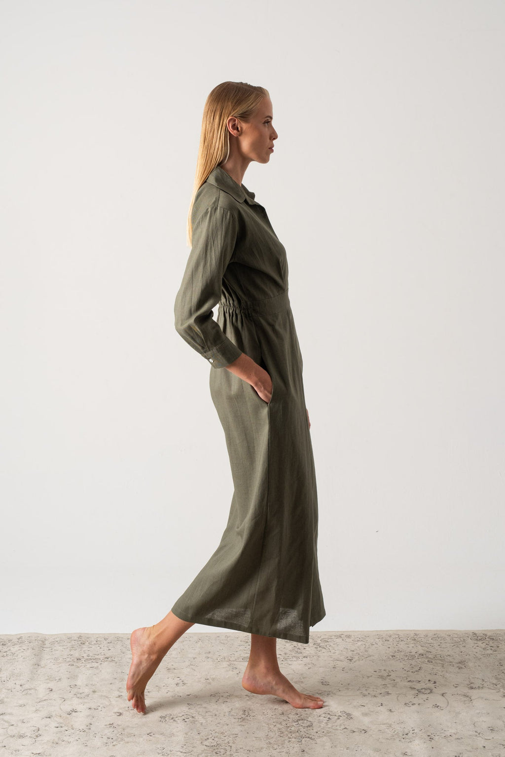Halvar Linen Maxi Dress Khaki