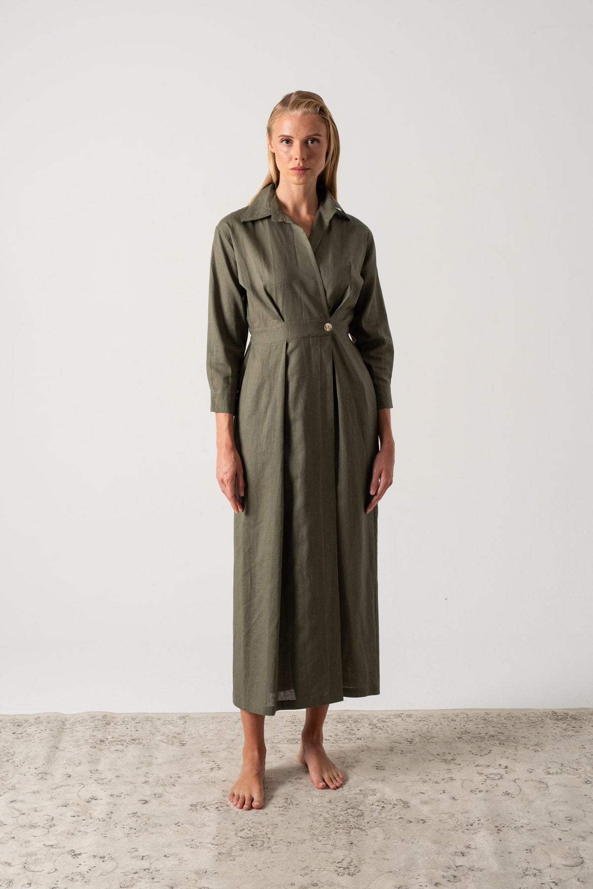 Halvar Linen Maxi Dress Khaki