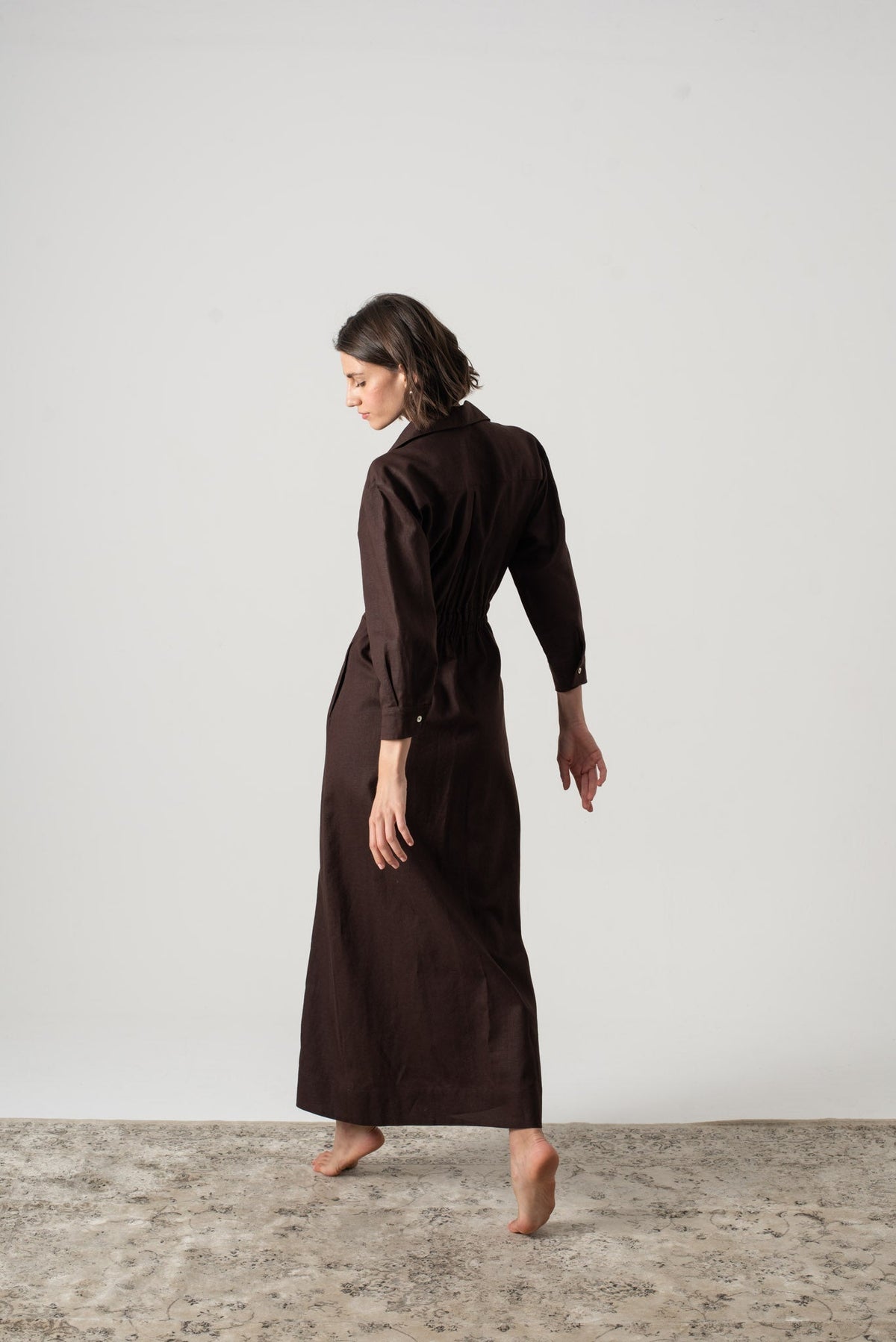 Halvar Linen Maxi Dress Brown Espresso