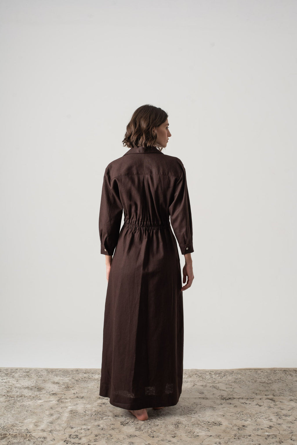 Halvar Linen Maxi Dress Brown Espresso