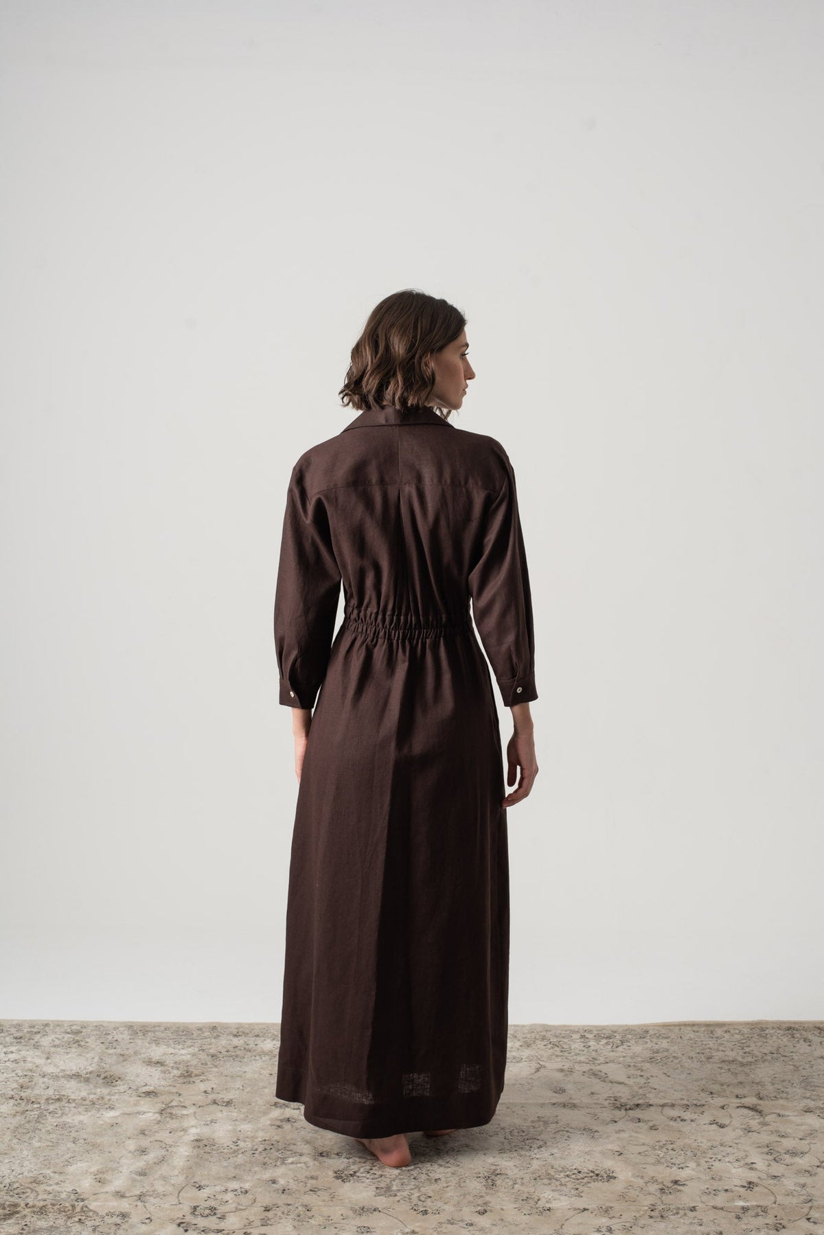 Halvar Linen Maxi Dress Brown Espresso
