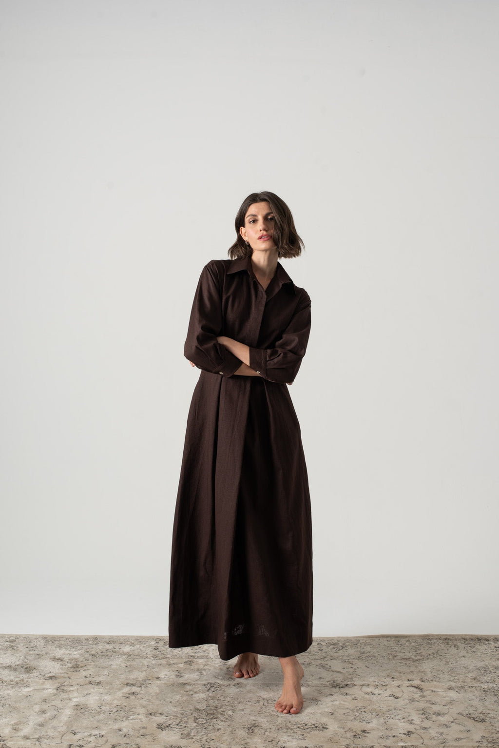 Halvar Linen Maxi Dress Brown Espresso