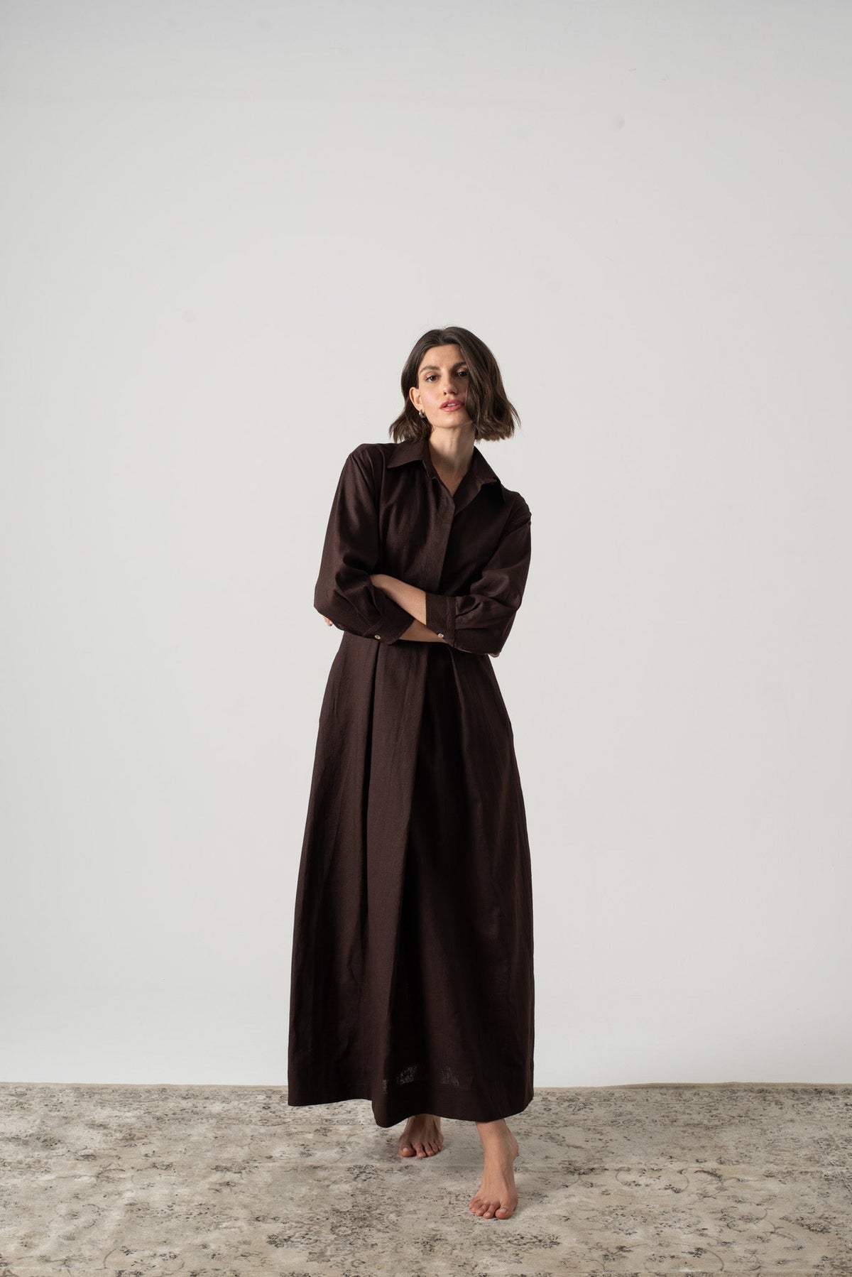 Halvar Linen Maxi Dress Brown Espresso