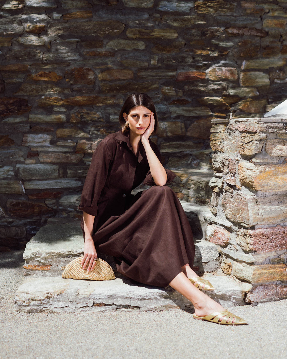 Halvar Linen Maxi Dress Brown Espresso