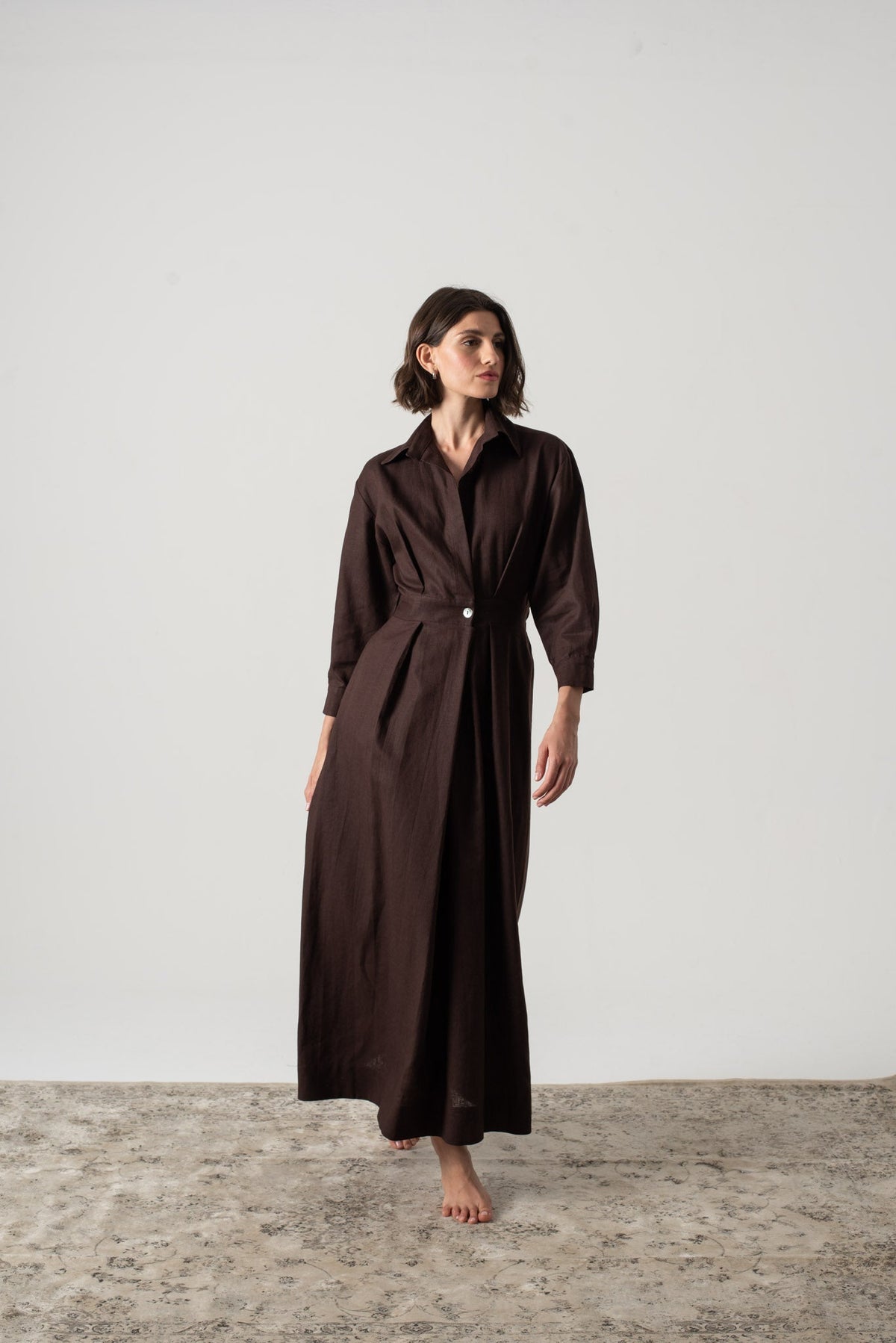 Halvar Linen Maxi Dress Brown Espresso