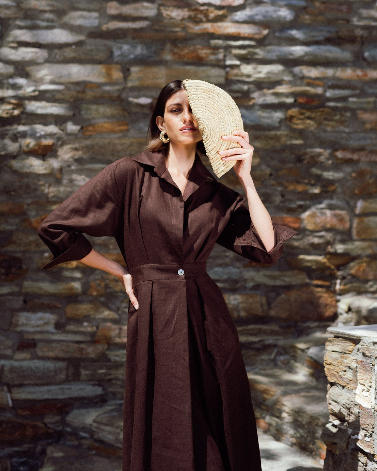 Halvar Linen Maxi Dress Brown Espresso