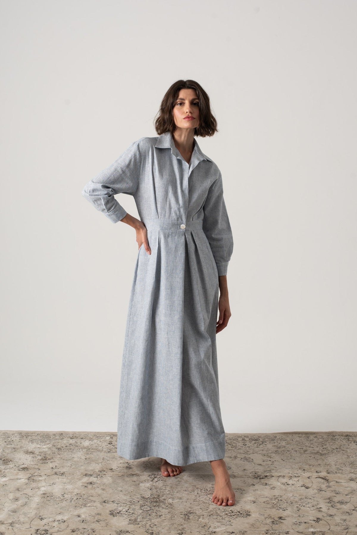 Halvar Linen Maxi Dress French Blue Stripe