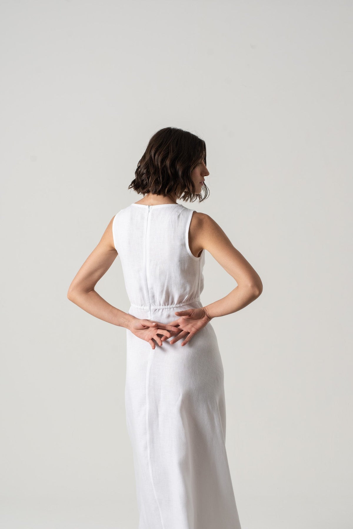 Hemming Linen Midi Dress White